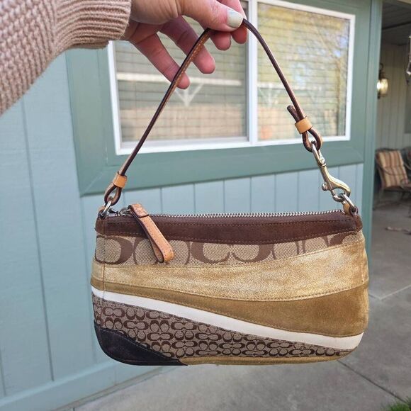 Coach Y2K Demi Striped Leather, Suede and Canvas Signature C Shoulder Bag - Picture 1 of 10